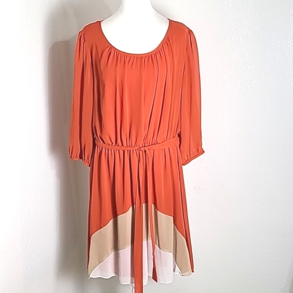 Sweet Storm Dresses & Skirts - Sweet Storm Chiffon Orange Dress with Tan & White Around the Bottom, Size 20W